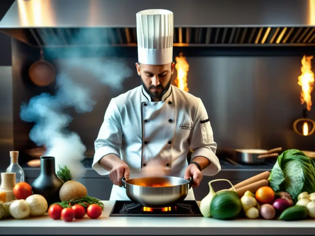 Un chef hábil recrea receta romana con utensilios tradicionales y ingredientes frescos