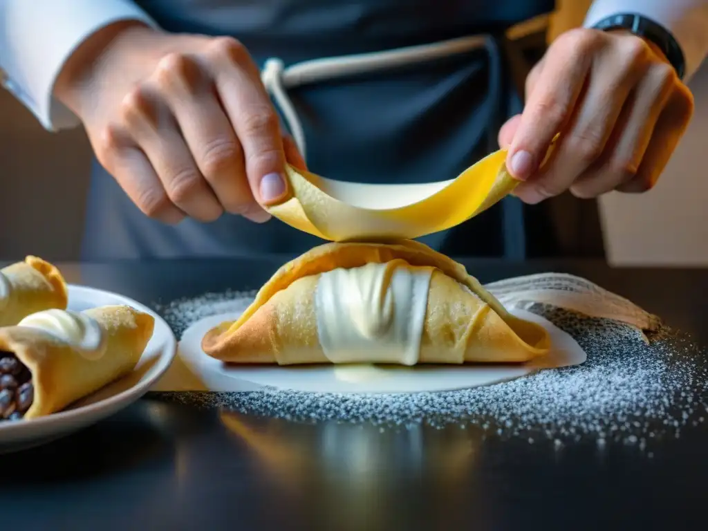 El chef reposta cannoli vegano, receta tradicional, con destreza y pasión