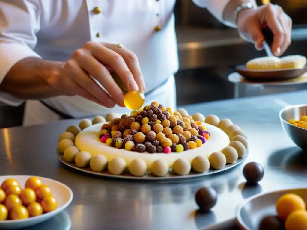 Un chef de repostería en Nápoles moldea con destreza bolitas de masa de struffoli