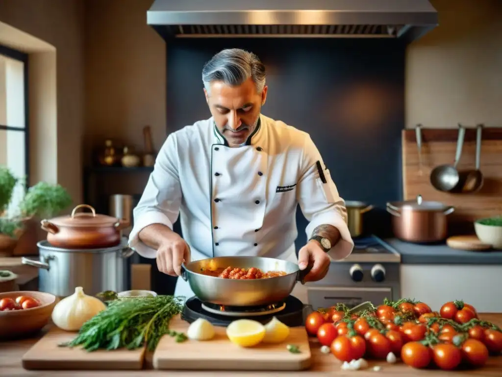 Un chef prepara Trippa alla Romana en una cocina tradicional italiana, paso a paso