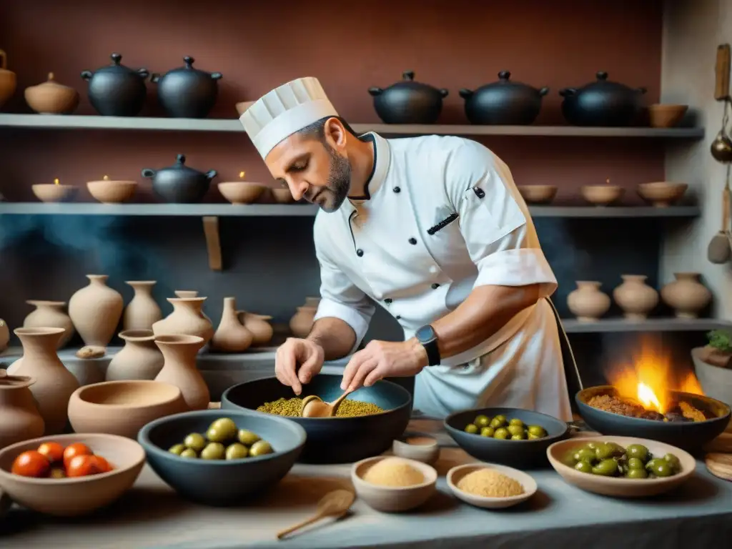 Un chef romano contemporáneo prepara sabores antiguos con utensilios y técnicas culinarias de la época romana