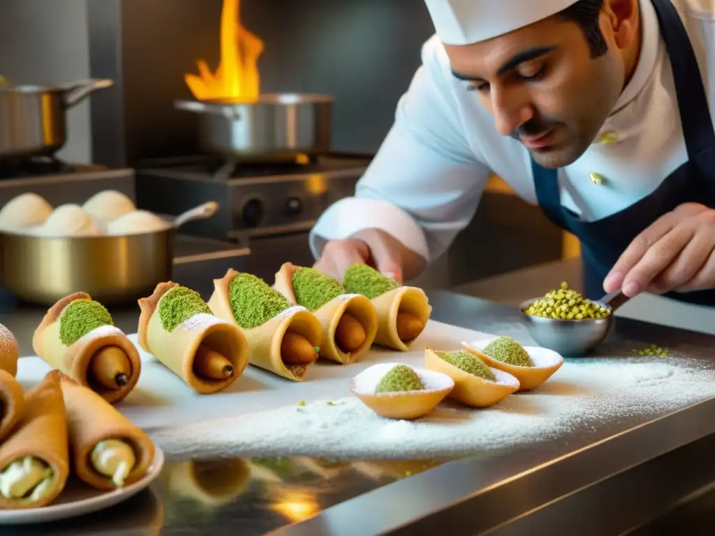 Un chef siciliano prepara cannoli con receta auténtica en cocina tradicional