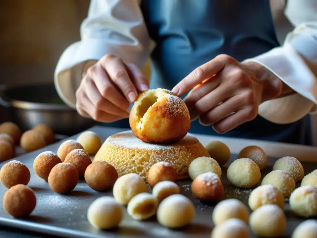 Un chef siciliano moldea con maestría arancini, mostrando la receta tradicional arancini sicilianos