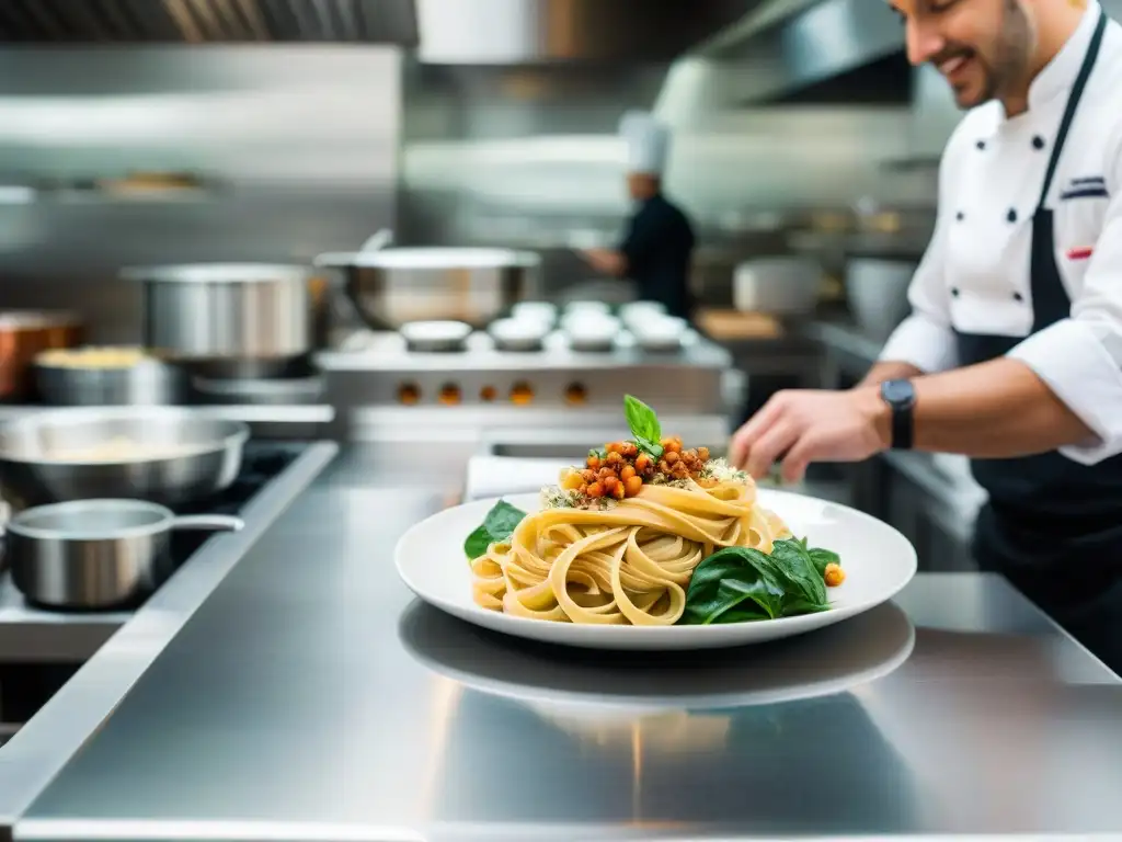 Un chef preparando sorrentinos gourmet en restaurante rápido