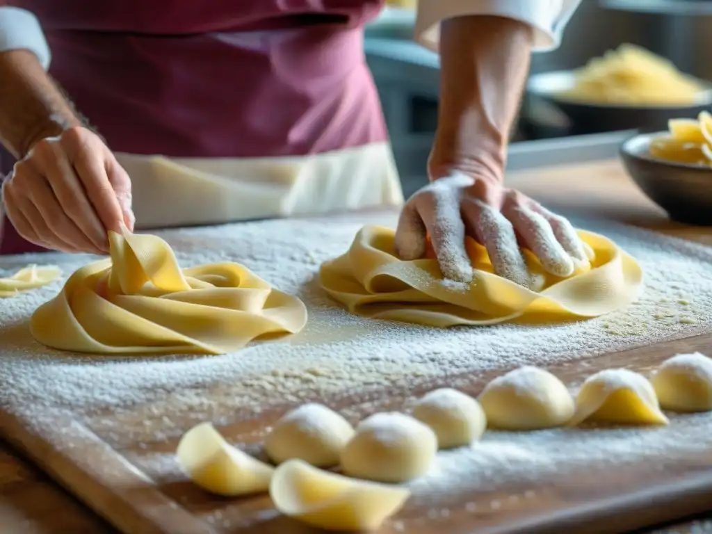 Un chef veneciano experto elaborando bigoli, platos icónicos de la cocina italiana