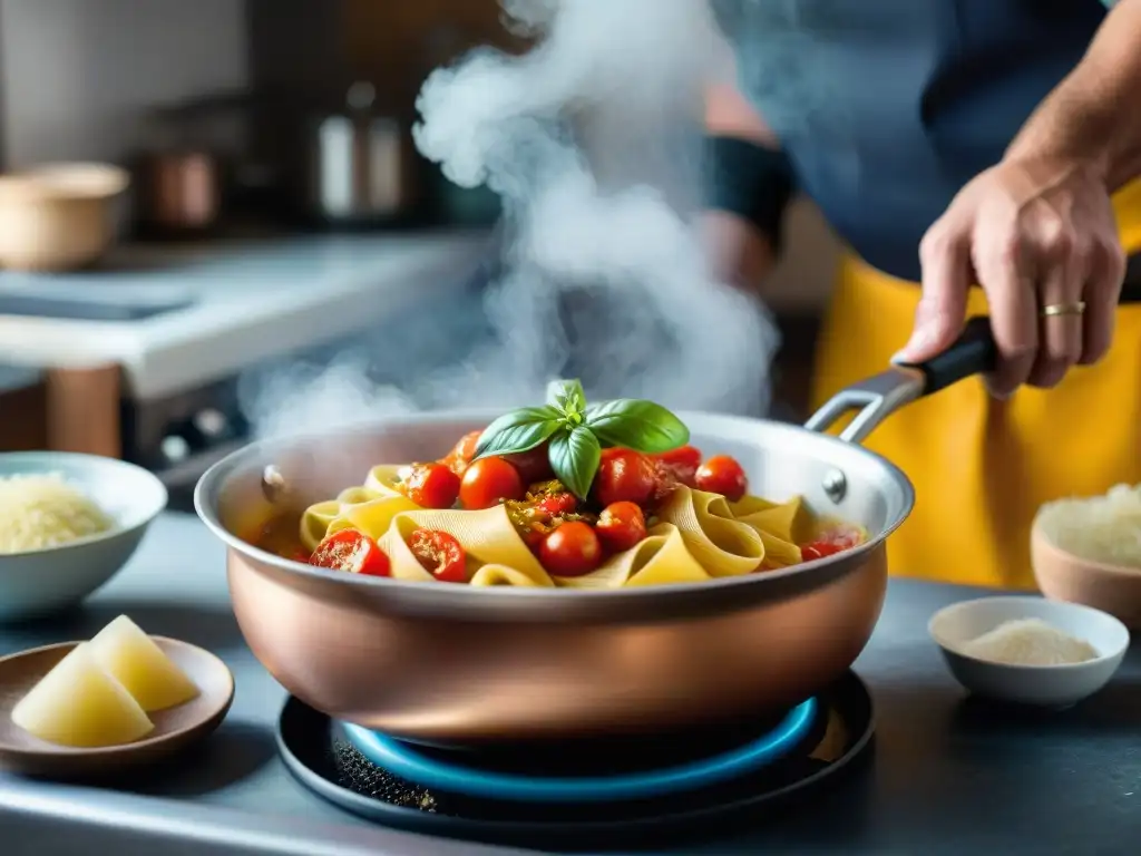 Un chef veneciano crea platos tradicionales con ingredientes frescos en una cocina rústica