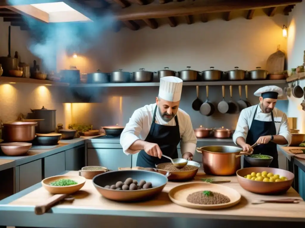 Chefs expertos en la cocina de Umbría preparan sabores intensos con ingredientes locales