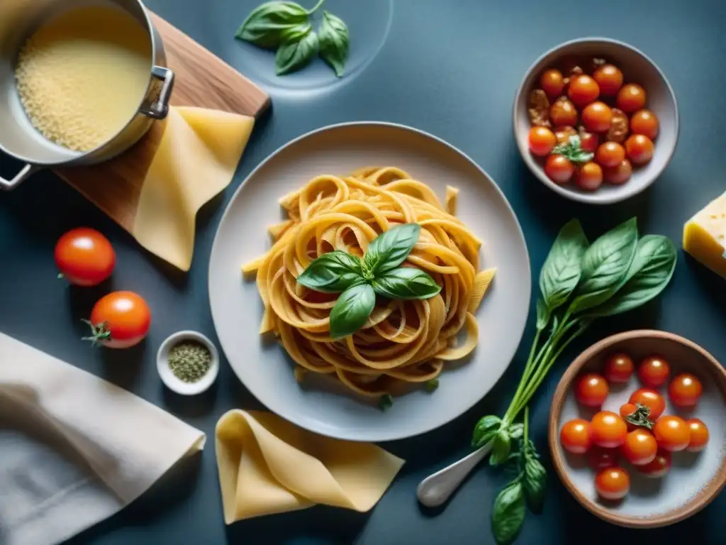 Arte culinario italiano: pasión en la cocina con chefs expertos Chefs italianos creando auténtica pasta rodeados de ingredientes frescos