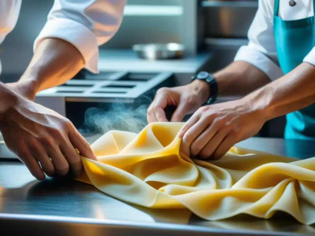 Chefs italianos expertos crean patrones en pasta fresca, destacando la artesanía de la cocina italiana con Productos DOP e IGP