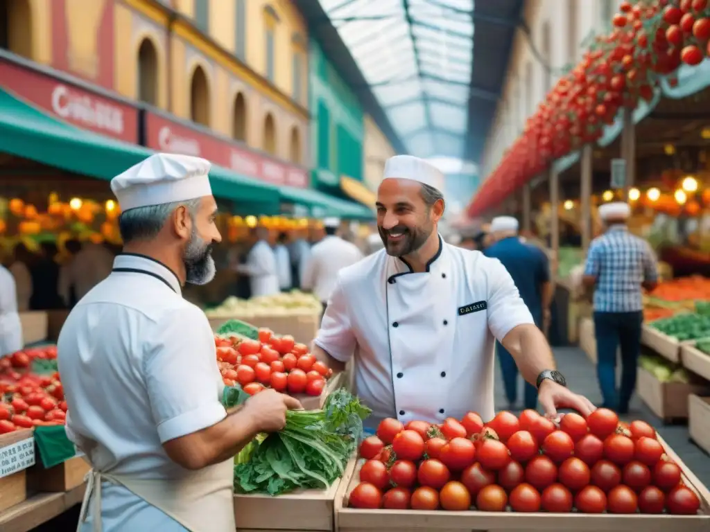 Dos chefs italianos comparan tomates DOP e IGP en bullicioso mercado