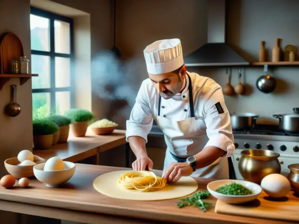 Clase magistral pasta fresca Bolonia: Chef experto elabora pasta fresca con pasión en cocina tradicional italiana