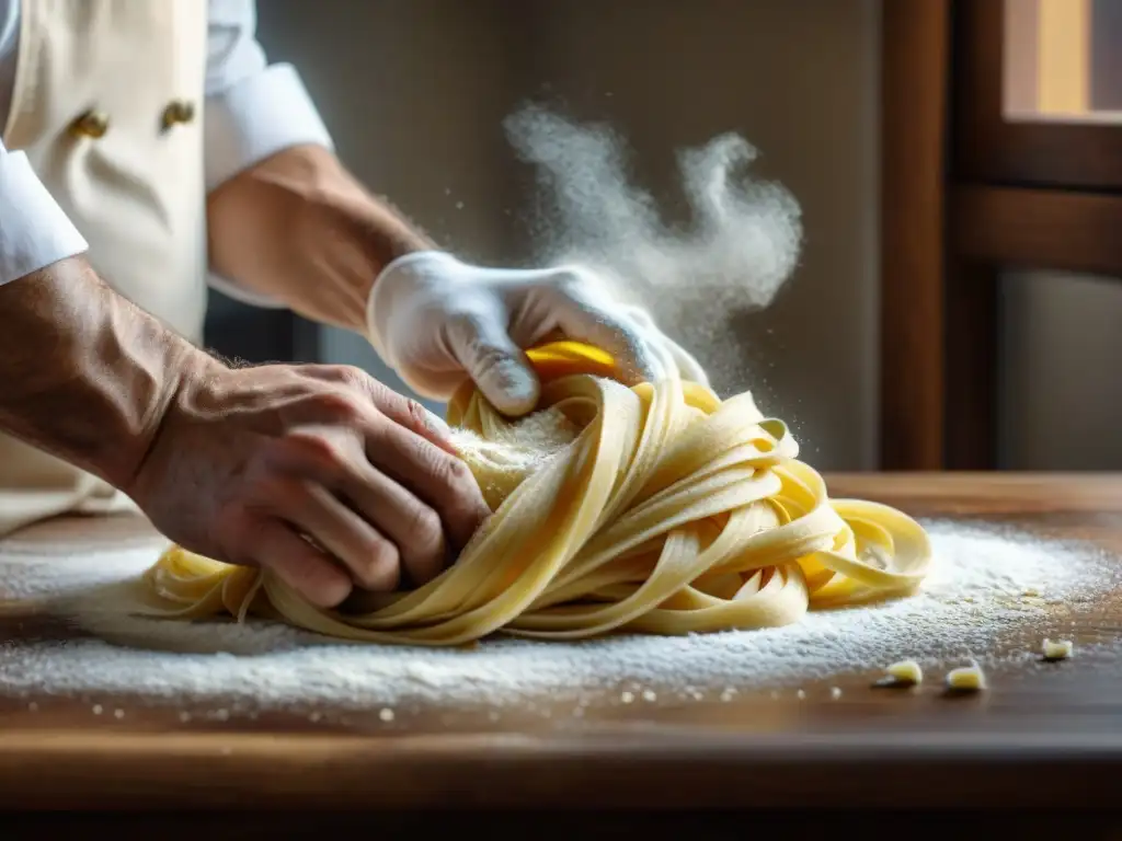 Clase magistral pasta fresca italiana: Chef experto amasando masa fresca con pasión y precisión