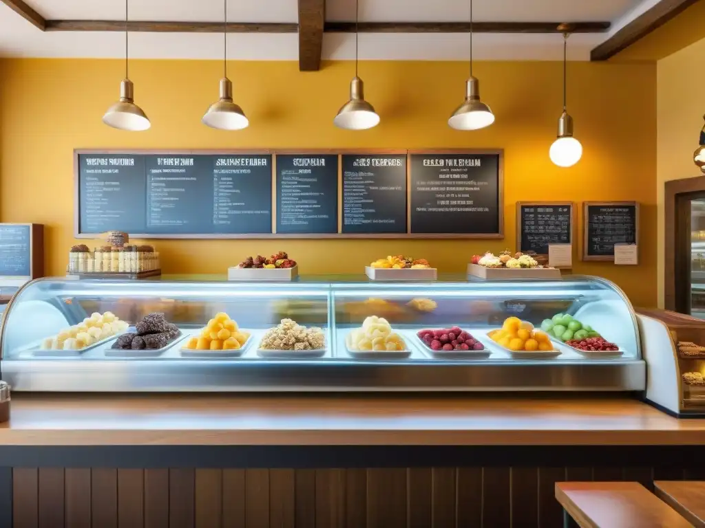 Clientes disfrutan de gelato italiano en un animado bar con decoración tradicional