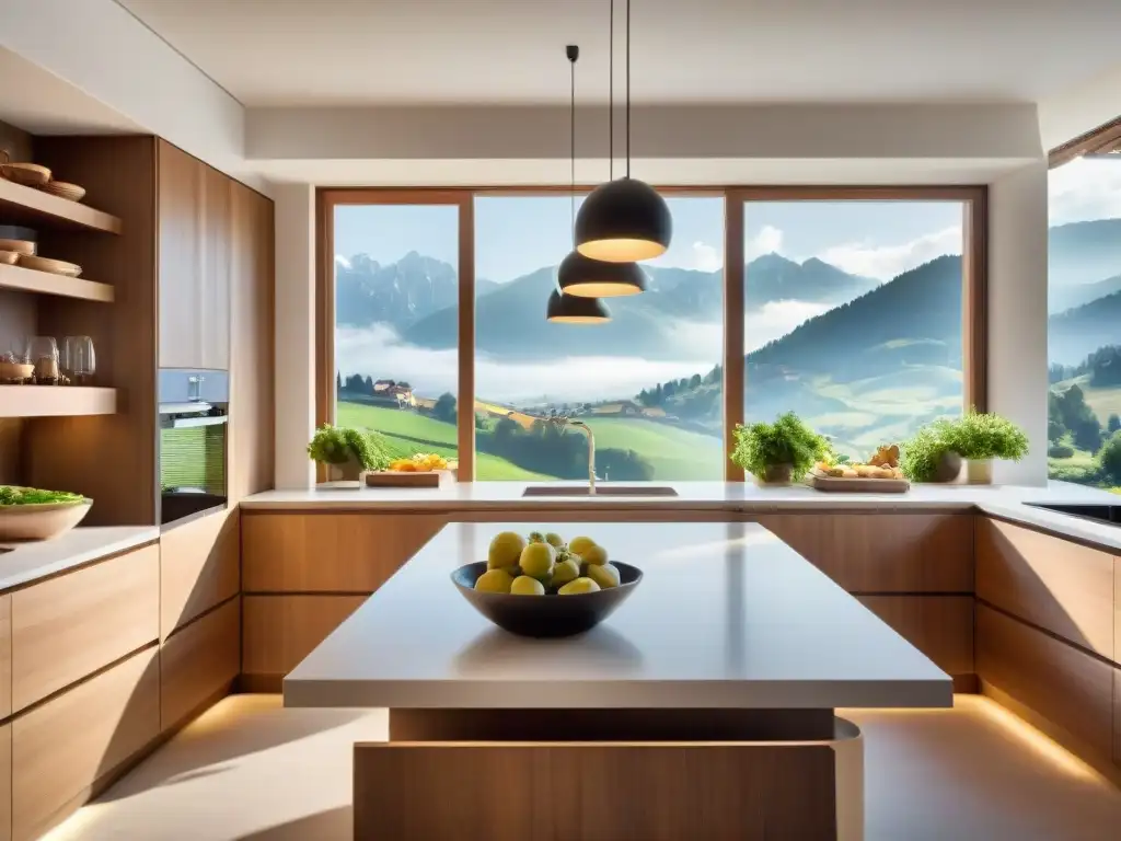 Una cocina contemporánea en Trentino Alto Adige, mezcla tradición con diseño moderno, iluminada por luz natural