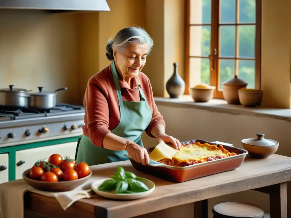 Una cocina italiana antigua con ingredientes tradicionales para la lasaña