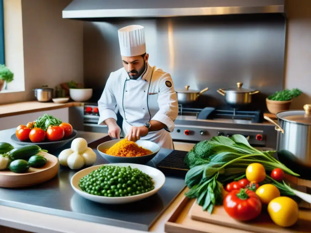 Una cocina italiana bulliciosa con chefs preparando platos icónicos tendencias