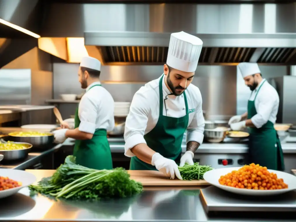 Cocina italiana bulliciosa con estrategias desperdicio cero en acción