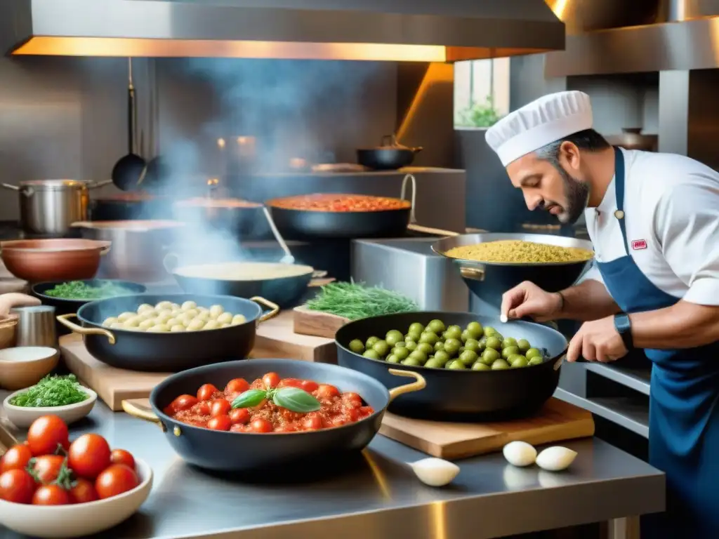 Cocina italiana con chefs preparando platos tradicionales, mostrando la riqueza culinaria de la cocina italiana antes del tomate