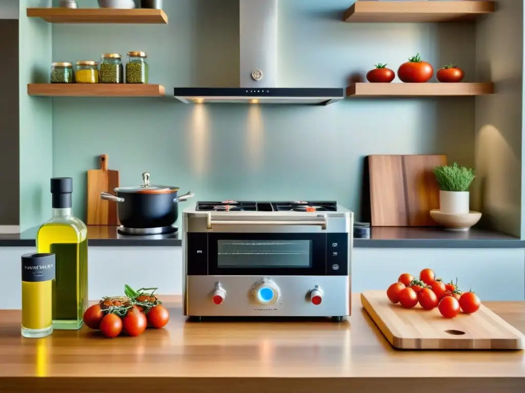 Cocina italiana moderna con electrodomésticos de alta tecnología para una cocina rápida y deliciosa