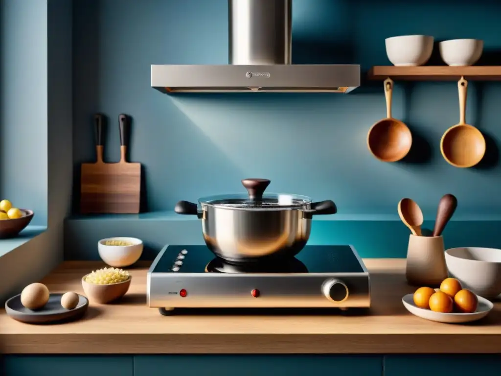 Cocina italiana: tradición y tecnología en perfecta armonía Una cocina italiana moderna con utensilios innovadores fusionando tradición y tecnología