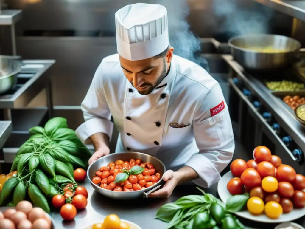 Cocina italiana: Luca Manfè prepara platos tradicionales con pasión en un bullicioso ambiente de restaurante