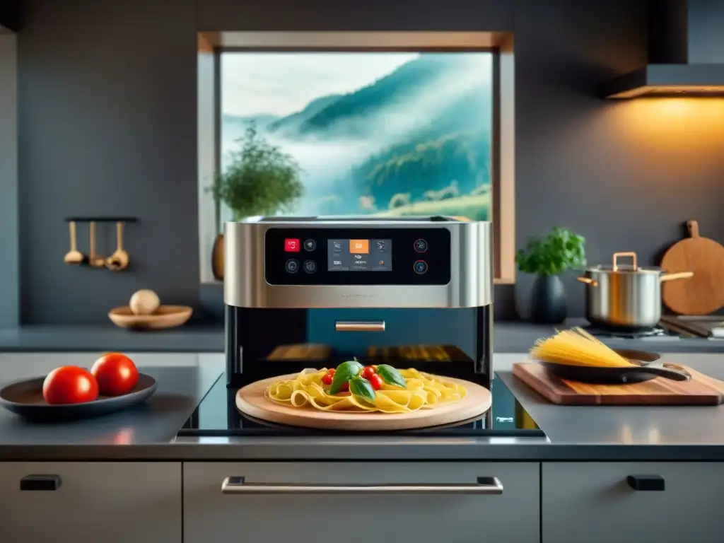 Una cocina italiana rápida con fusión de tradición y tecnología: máquinas de pasta artesanales junto a electrodomésticos modernos