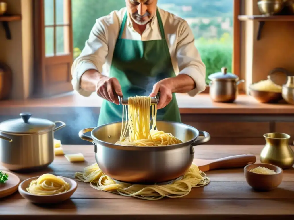 Un rincón de la cocina italiana con la receta secreta de Fettuccine Alfredo, envuelto en tradición y encanto