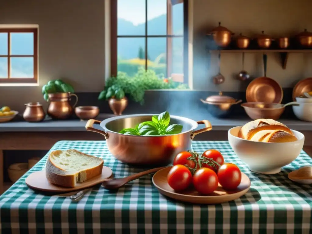 Una cocina italiana rústica llena de utensilios tradicionales