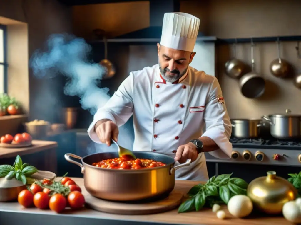 Cocina italiana: chef preparando salsa de tomate con sabores olvidados