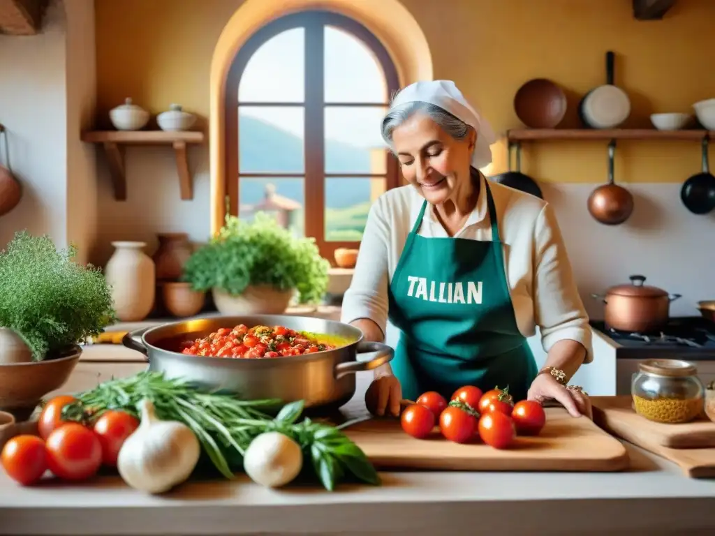 Una cocina italiana tradicional con cebada perlada y una nonna preparando un plato clásico