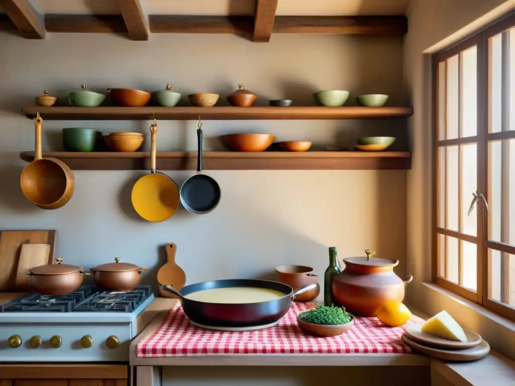 Una cocina italiana tradicional llena de instrumentos musicales integrados con ingenio