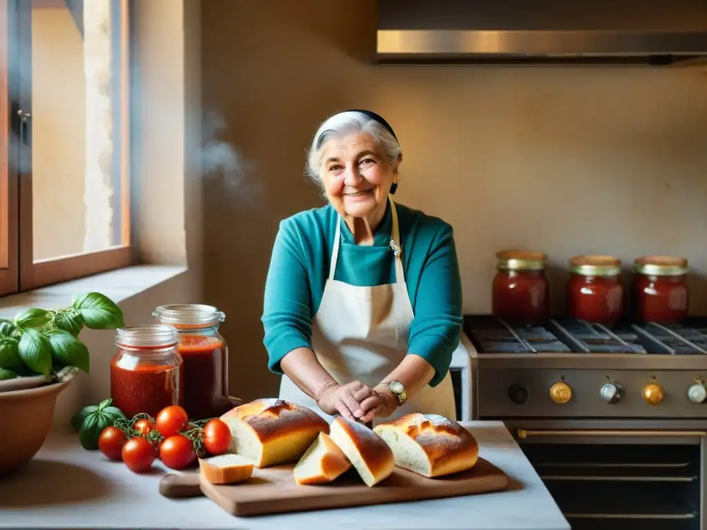 Cocina italiana tradicional y moderna: Nonna amasando masa con sonrisa cálida en cocina rústica