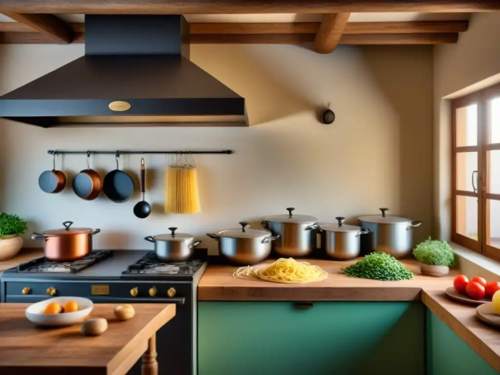 Cocina italiana tradicional: Nonna preparando pasta con cuidado en cocina rústica