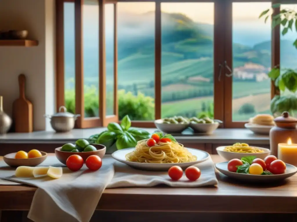 Una cocina italiana tradicional con platos exquisitos y una nonna cocinando con amor