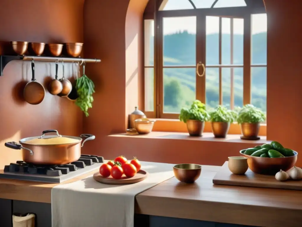 Una cocina italiana tradicional rebosante de actividad, con una nonna amasando masa rodeada de ingredientes frescos