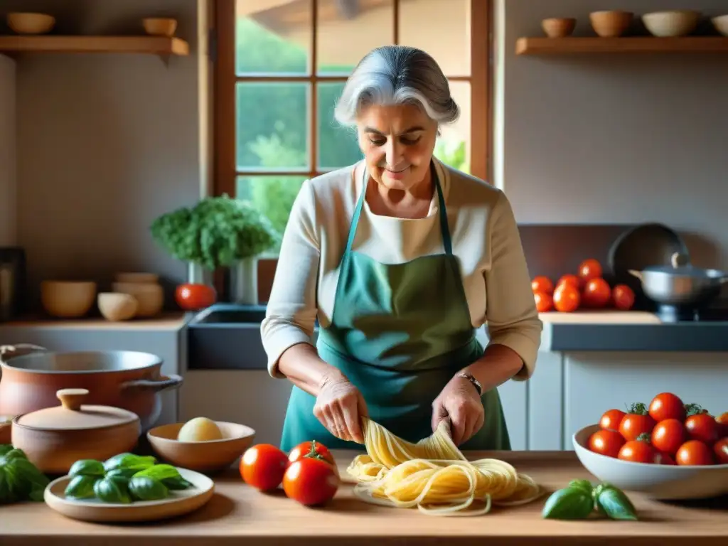 Una cocina italiana tradicional rebosante de vida y color con platos tradicionales