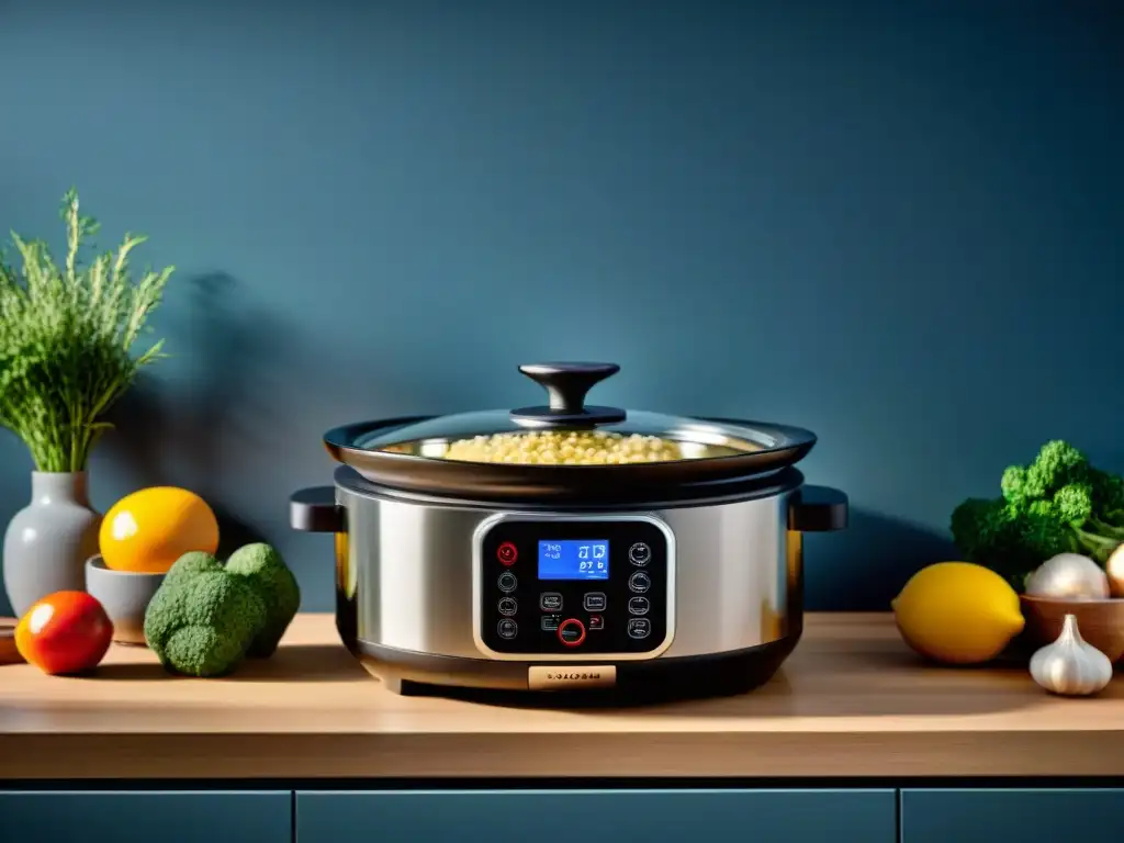 Una cocina moderna con los mejores electrodomésticos para cocinar risotto, transmitiendo innovación y lujo culinario