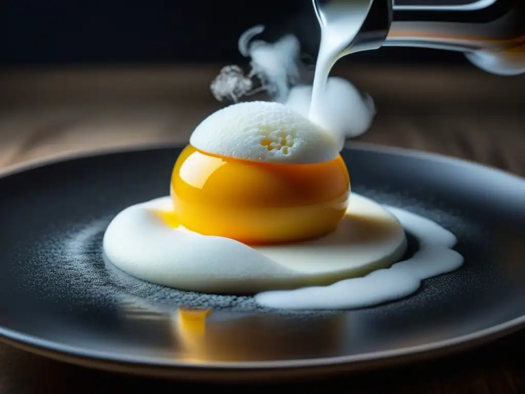 Cocina molecular: queso italiano convertido en espuma etérea con nitrógeno líquido