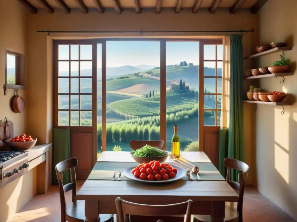 Explora la cocina rústica en Toscana con pasta fresca, tomates maduros y aceite de oliva, evocando tradición culinaria italiana