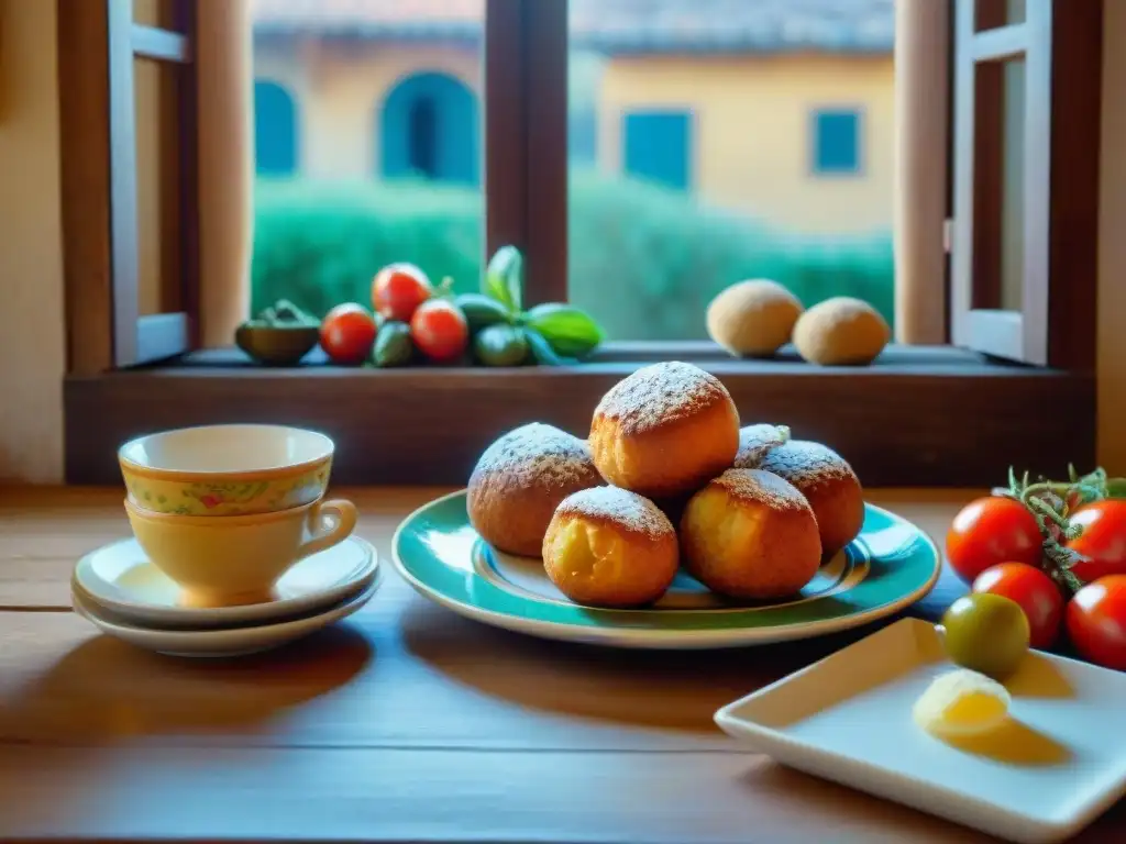 Cocina siciliana auténtica: mesa rústica con platos de arancini, caponata y cannoli, bañada por la luz del sol