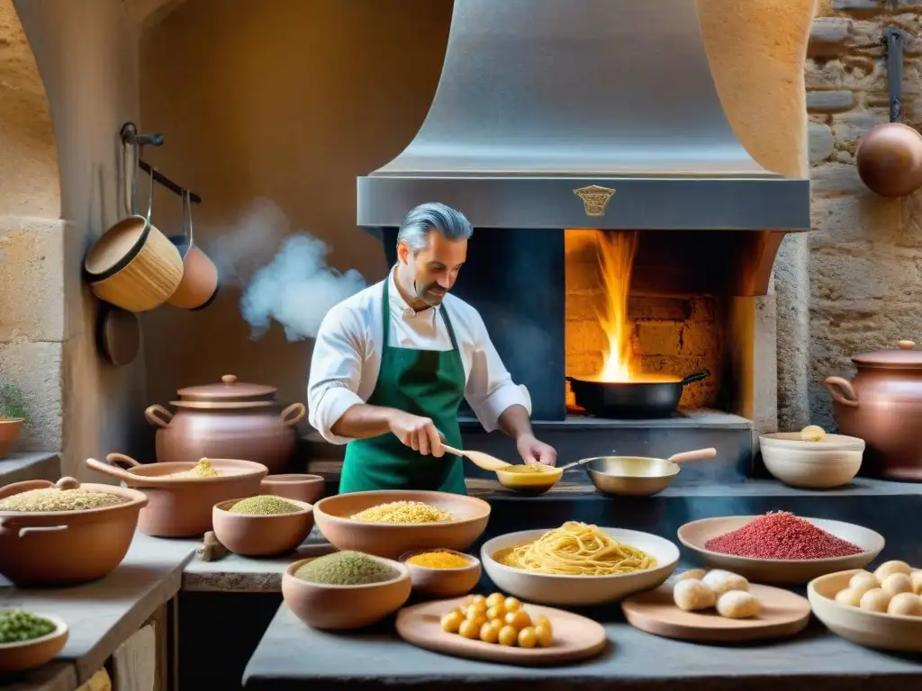 Cocina tradicional italiana en Orvieto: Chefs preparando platos umbros con pasión en un ambiente rústico y encantador