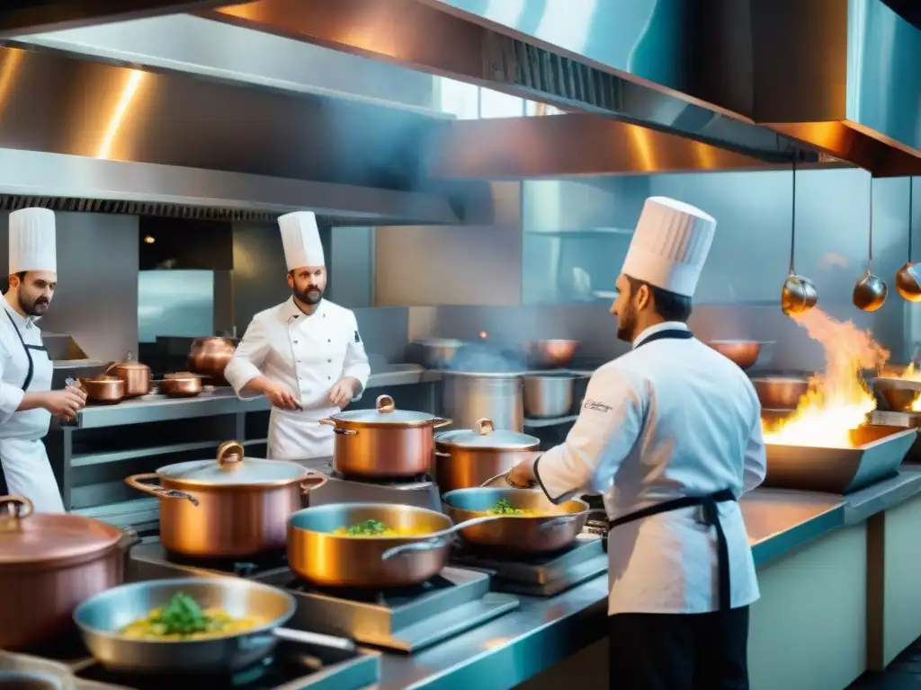 Cocinas abiertas en restaurantes italianos: Chefs preparando platos tradicionales entre cacerolas, ingredientes frescos y un ambiente vibrante