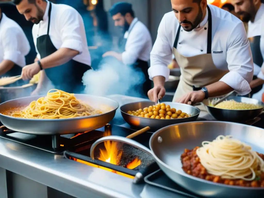 Colorida cocina italiana sin gluten en festival de comida al aire libre en Italia