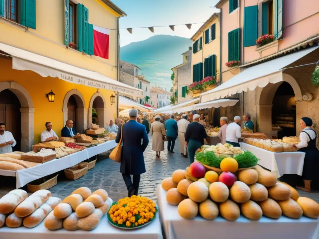 Coloridas calles de un encantador pueblo del sur de Italia en festival gastronómico