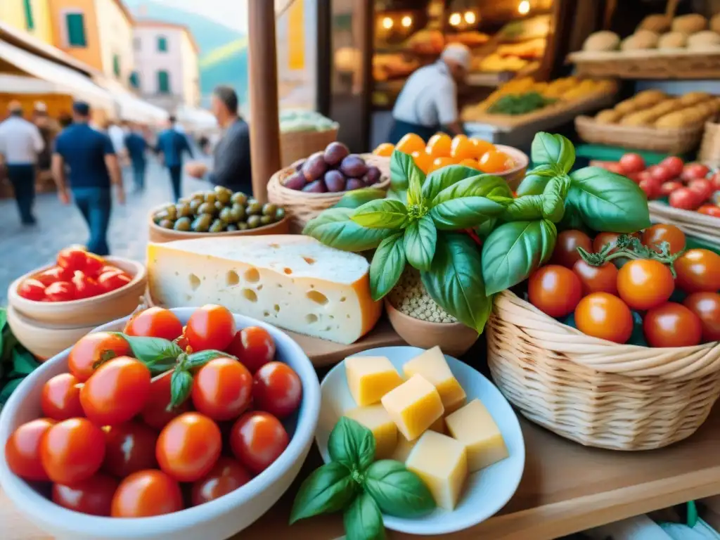 Colorido mercado italiano donde se aprecia la importancia del antipasto en Italia