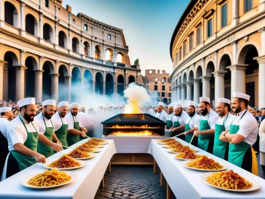 Competencia de pasta carbonara en Roma: chefs, jueces y arquitectura icónica se mezclan en bulliciosa calle romana