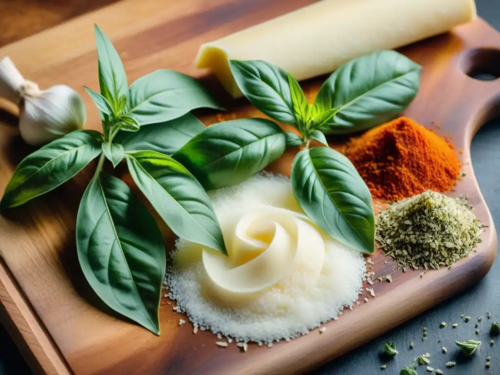 Una composición exquisita de las mejores hierbas y especias para pizza italiana, capturando frescura y tradición culinaria