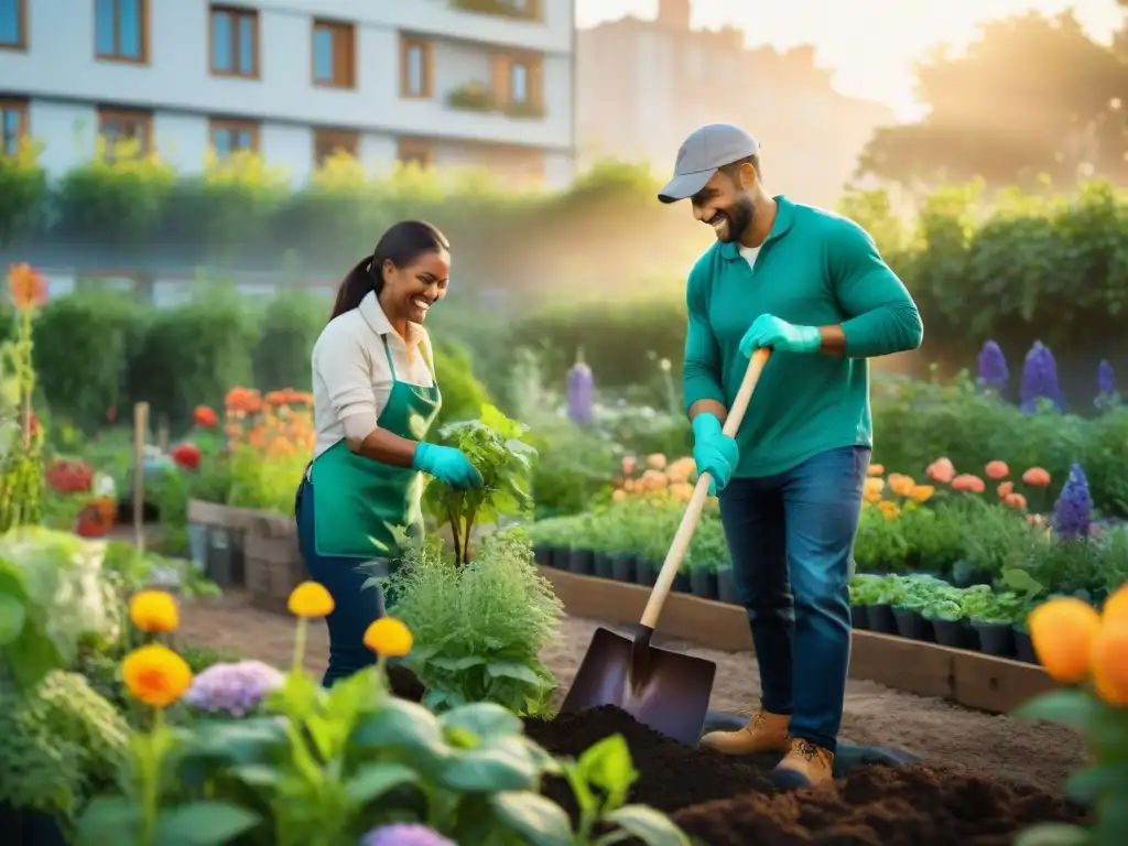 Una comunidad unida cultiva un oasis urbano italiano, mostrando la esencia de los huertos urbanos comunidad