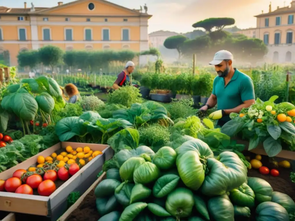 Una comunidad vibrante en Roma cuidando frutas, verduras y hierbas