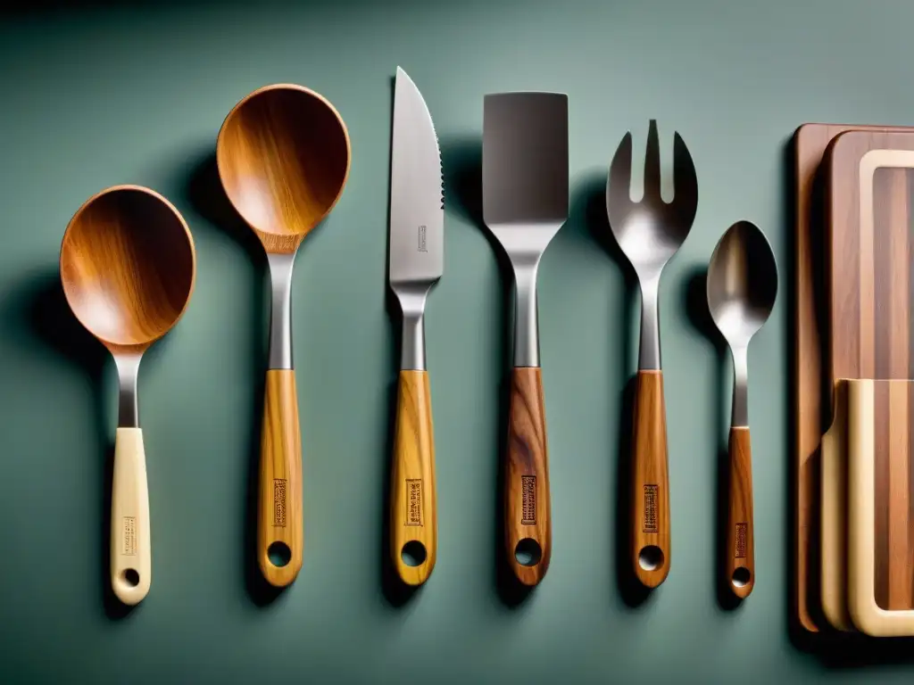 Utensilios de cocina italianos: diseño innovador y artesanía tradicional Conjunto de utensilios de cocina italiana innovadores en un ambiente sofisticado y artístico